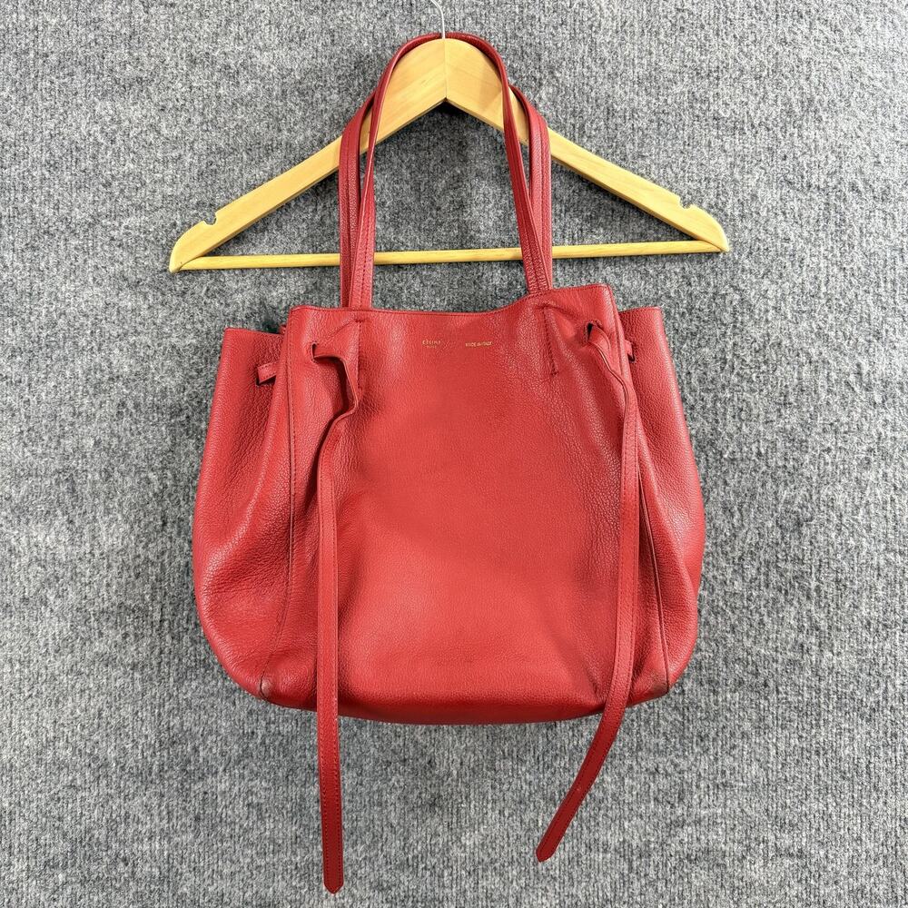 Celine Phantom Cabas Tote Shoulder Bag Red Leather With Belt Italy Office Luxury